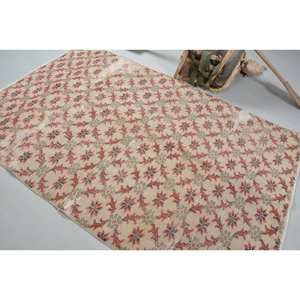 Vintage Turkish <b>Rug</b> Beige Red 4.9 X 7.5ft Large Area Woolen Patchwork Design for Hallway <b>Bedroom</b> Latex for Living Room Bedside - Product Image 4