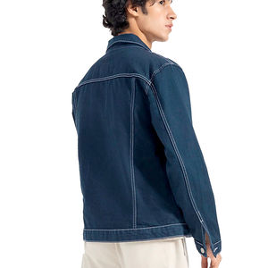 2023 elegante chaqueta vaquera azul oscuro para hombre cuello con capucha costura blanca patrón de invierno secado rápido transpirable Venta de alta calidad - Product Image 3