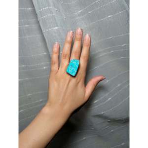 Navajo Handmade <b>Statement</b> <b>Ring</b> Kingman Turquoise & Sterling <b>Silver</b> Size 6.75 Everyday Wear Gemstone <b>Ring</b> - Product Image 4