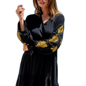 Nouveautés Robes courtes bohème d'été à volants pour femmes, lavables, tissées, brodées et écologiques. - Product Image 1