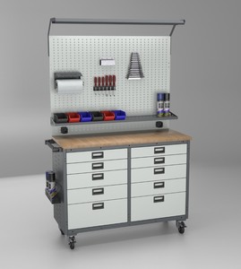 Banc de travail mobile robuste OEM avec panneau perforé et tiroirs |   Armoire de rangement pour outils industriels pour atelier et garage, chariot à outils - Product Image 2