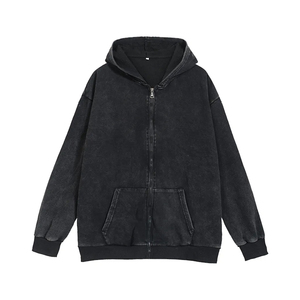 Wholesale 2024 Latest Design Men's Acid Wash Solid Zipper Hooded Hoodies Customized Winter Wear 100% Cotton Eco-Friendly - Product Image 5