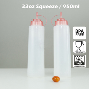 Contenedor de especias de plástico LDPE de 33oz, 1 pieza, 950ml, botella de salsa de condimento recargable de boca ancha, tipo de prensa, agua para fiestas - Product Image 2
