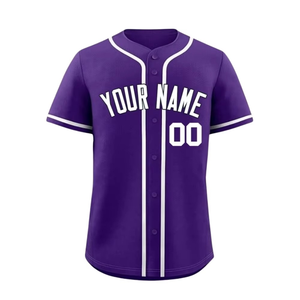 Camiseta de béisbol morada personalizada con botones, camiseta de béisbol de equipo con nombre y número personalizados, poliéster transpirable de secado rápido - Product Image 1