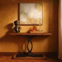 Table console en bois rustique avec base en métal incurvée à emboîtement unique Table d'appoint d'entrée élégante pour couloir de salon