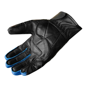 Unisex Genuine Cowhide Leather Motorbike Riding Gloves Blue/Black Armoured Knuckle Printed Custom for Auto Racing Winter - Product Image 2