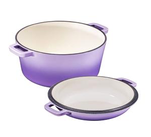 Marmite hollandaise <span class=keywords><strong>en</strong></span> <span class=keywords><strong>fonte</strong></span> émaillée à double usage blanc approfondi avec poêle à frire <span class=keywords><strong>en</strong></span> métal au design classique pour la cuisson du pain - Product Image 1