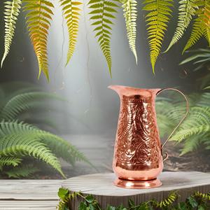 Pichet à eau en cuivre pur fabriqué à la main Capacité d'environ 60 onces liquides Conception de fleurs Matériau en métal gaufré - Product Image 4