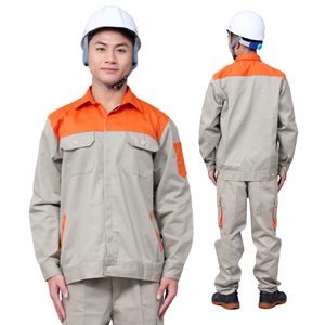 Haute Qualité Hommes Vêtements De Travail Ensemble Veste Pantalon Gris Clair Polyester Coton Mélange Multi Poches Professionnel Sécurité Uniforme En Gros - Product Image 1