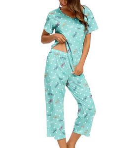 Conjunto de Pijamas de Verano para Mujer, Diseño Personalizado, Nuevo Estilo, Cintura Elástica, Manga Corta, Cómodo, Transpirable, 100% Algodón - Product Image 6