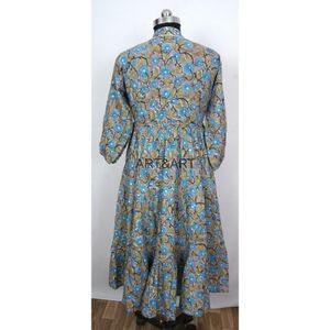 เสื้อคลุมลายดอกไม้แฟชั่นเกาหลีสำหรับเด็กผู้หญิงเสื้อแม็กซี่แขนยาวผ้าคอตตอนแต่งระบายเอวซักได้แบบกระดุมสไตล์เม็กซิกัน100% - Product Image 4