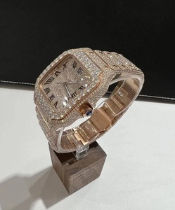 Montre Rectangle en acier inoxydable doré de 40mm avec mouvement mécanique ETA en diamant Moissanite VVS1 Montre de luxe entièrement glacée - Product Image 4