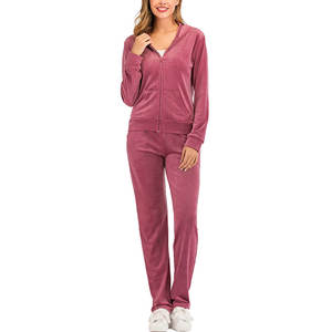 Fashionable Hot Selling <b>Velour</b> Tracksuit Women's Zip up <b>Hoodie</b> and Jogger Set 2 Pieces Velvet Suit for Women - Product Image 1