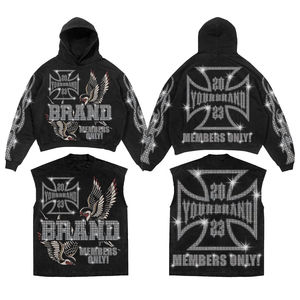 2025 hommes nouvelle mode Streetwear surdimensionné survêtement avec épais strass pantalons de survêtement et sweat à capuche ensemble pour hommes - Product Image 5