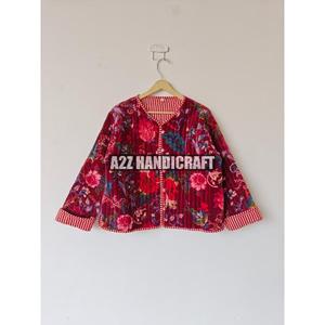 Handmade Quilted Velvet Short Jacket <b>Sweet</b> Style Front Pocket Quick Dry Reversible Breathable Cotton Anti-Wrinkle Printed - Product Image 4