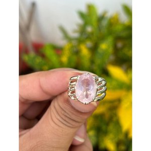 Bague ovale en argent 925 avec quartz rose, sertissage tendance, plaqué or rose et rhodium, certifiée IGI, cadeau avec placage couleur or 18 carats - Product Image 1