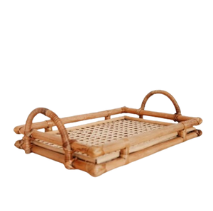 Plateau en rotin et osier naturel en bambou décor artisanat plateau de service de forme arrondie de haute qualité pour ustensiles de cuisine accessoires de maison - Product Image 1