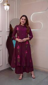 Kurti แบบยาวกับ Palazzo ได้รับความนิยมมาใหม่ชุดปาร์ตี้ด้านล่างและชุดทำงานสำหรับเด็กผู้หญิง - Product Image 5