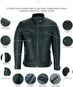 Blouson bombardier en cuir véritable noir personnalisé OEM pour hommes Streetwear Blouson de moto uni veste de gros pour hommes - Product Image 4