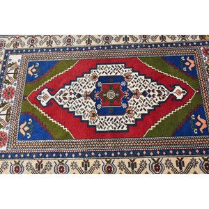 Tapis turc vintage classique rouge bleu Patchwork Design 3.9 X 6.1ft nouveau tapis de salon laine matériel Latex Rectangle Puzzle - Product Image 5