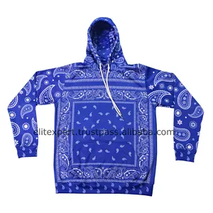 Top Trending Premium Quality Custom Hip Hop Style Streetwear Royal Blue Color Bandana Print Sublimation Mens Breathable Hoodies