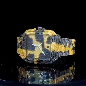 Montre analogique de luxe personnalisée en moissanite glacée avec diamant nouveauté cadran carré en verre affichage de haute qualité en acier inoxydable hanche - Product Image 1