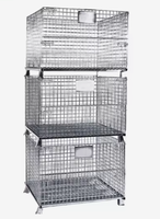Cage de stockage en treillis métallique robuste, conteneur de stockage industriel en métal, bac en acier empilable, cage de manutention de matériaux