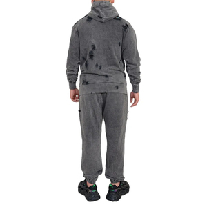 Ensemble de survêtement pour homme, sweat-shirt court et pantalon de survêtement en molleton délavé à l'acide, uni, délavé au soleil, délavé à l'acide - Product Image 2