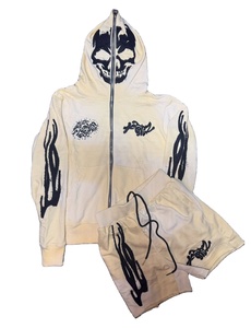 Conjunto de Sudadera con Capucha y Pantalones Cortos de Algodón 100% Transpirable con Cremallera, Estilo Streetwear, Efecto Desgastado por el Sol y Lavado Ácido, Personalizado, para Invierno - Product Image 6