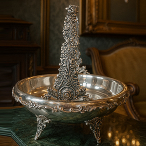 Luxury Metal Nuts Serving <b>Bowls</b> Silver and Black Pedestal Decorative <b>Bowl</b> Fruit Salad <b>Bowl</b> with Gold Branch Spoon - Product Image 4