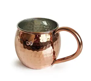 Turkish Handmade Copper Mug Luna Hammered Glass Moscow Mule 375 ml Copper Color