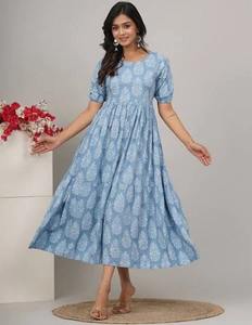 Vestido de verano informal de cintura Natural con estampado de algodón tejido Floral de bloque de mano indio para mujer regalo de boda - Product Image 1