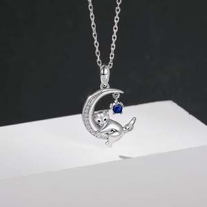Jeulia Moon Huggers Custom Round Birthstone <b>Cat</b> Pendant <b>Necklace</b> with Pearl - Product Image 2