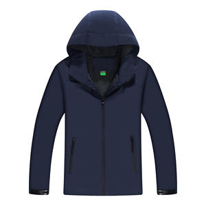 Chaquetas cortavientos con cremallera para caza y deportes al aire libre en blanco con logotipo personalizado, chaqueta de carcasa blanda de poliéster y nailon de talla grande para hombre - Product Image 2