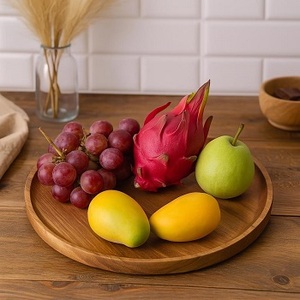 Bandeja de servicio redonda de madera de bambú con asa, mesa de té y café, bandeja decorativa, platos de almacenamiento de alimentos - Product Image 2