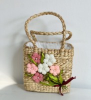 Mewah modis desain trendi Handwoven air ramah lingkungan Hyacinth Satchel Vietnam buatan tangan dua bunga penutupan Lace-Up 1L