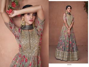 La última seda con estampado de organza Premium con hermoso bordado para mujer, multicolor, y Pakistán India, étnico, listo, Kurta/Kurti - Product Image 5