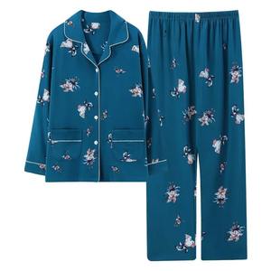 เซ็ตชุดนอนคาร์ดิแกนแขนยาวผ้าฝ้ายวินเทจปักลายด้านนอกสำหรับผู้หญิงสูงอายุวัยกลางคนใช้ในบ้านในฤดูใบไม้ร่วง100% - Product Image 2