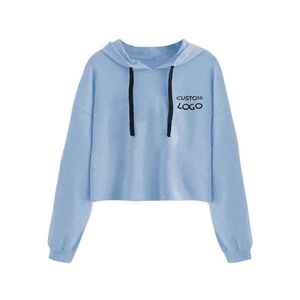 เสื้อครอปมีฮู้ดแขนยาวสำหรับผู้หญิงพิมพ์โลโก้ได้ตามต้องการดีไซน์แฟชั่นมีฮู้ดสำหรับฤดูใบไม้ผลิและฤดูหนาว - Product Image 2
