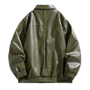 Veste d'hiver de style urbain en similicuir respirant écologique pour hommes, poches à col rabattu, fermeture éclair à ourlet élastique - Product Image 2