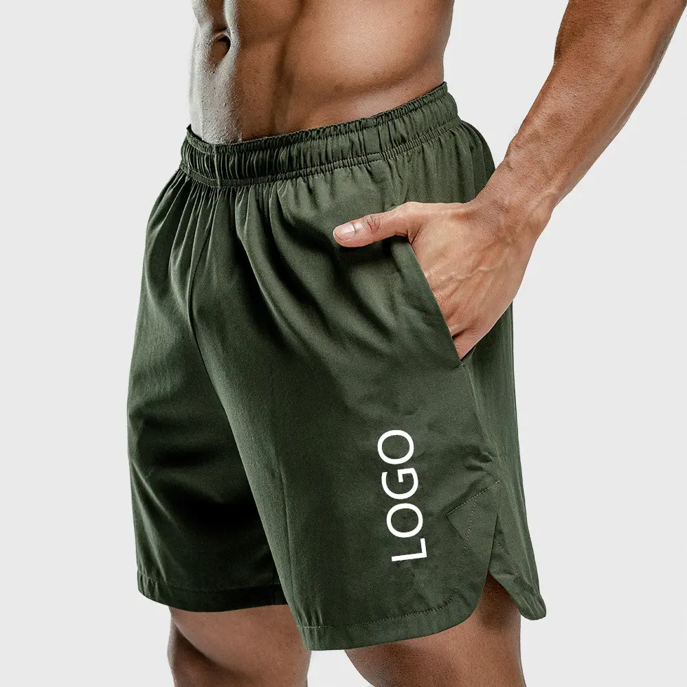 Shorts de ginástica masculino de malha de algodão de 5 polegadas com logotipo personalizado por atacado para homens