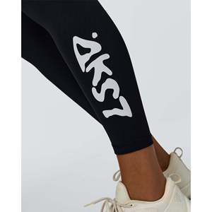 <b>Women's</b> High-Rise Full Length <b>Leggings</b> with Pockets-Black <b>White</b> Script Print - Product Image 2