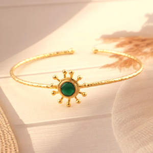 กำไลข้อมือดีไซน์เนอร์มีพื้นผิวลายพระอาทิตย์สีมรกตปรับได้ของผู้หญิงกำไลข้อมือแฟชั่นเครื่องประดับสำหรับงานปาร์ตี้ - Product Image 3