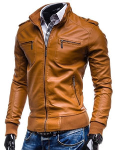 Chaqueta de Cuero para Hombre, Precio al por Mayor, Estilo Casual Urbano, Talla Grande, Material de Alta Calidad, Transpirable, Cuello Alto, Logotipo Frontal - Product Image 3