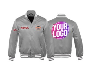 For for Unisex Bomber Jacket Stand Collar Front Logo Embroidered Canvas <b>Fabric</b> Heart Pattern Stylish Campus Look - Product Image 3