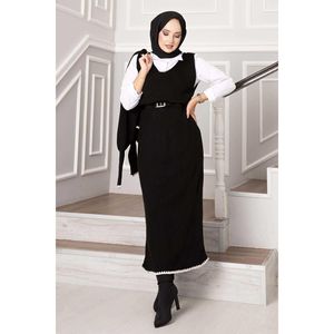 Conjunto modesto de 2 piezas con manga acanalada negra con tacto elegante - Product Image 2