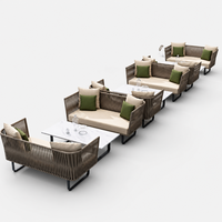 Ensemble de canapés d'extérieur au design nordique pour cour, patio, balcon - Trois places, résistant à l'eau, en rotin tressé, coussins amovibles et lavables