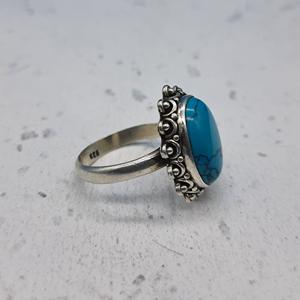 Bague en argent sterling 925 bohème turquoise avec pierres précieuses, bijoux de déclaration de conception personnalisée pour femmes pour les mariages et les fêtes - Product Image 4