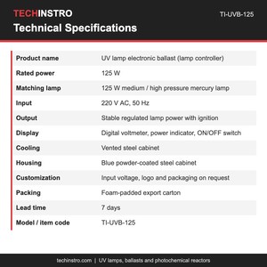 Fuente de Alimentación para Lámpara de Mercurio de 125W con Voltímetro Digital para Lámparas UV de Reactor Fotoquímico de Laboratorio - Product Image 3