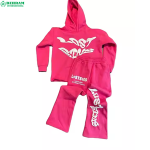 Conjunto Deportivo Unisex de Estilo Urbano, Sudadera con Capucha y Cremallera, Hombros Caídos, Pantalones con Dobladillo Dividido, Diseño con Estampado de Letras, Otoño - Product Image 3